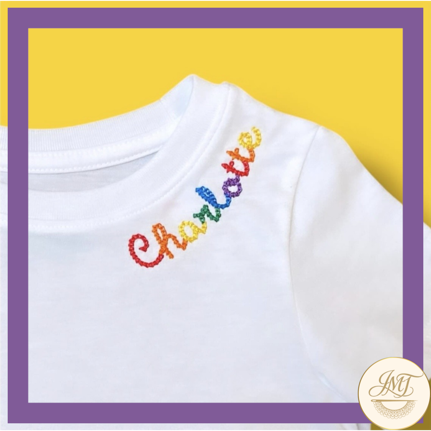 Cute neckline embroidery jazzes up a plain white t-shirt.