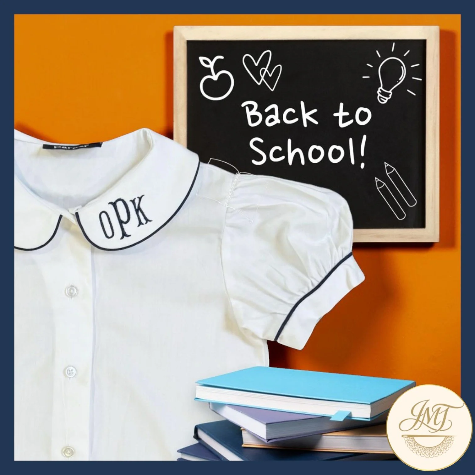Monogram on a uniform dress shirt collar. 