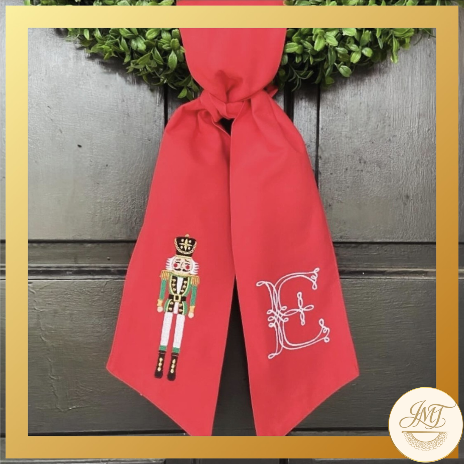 Hang a wreath on your door? Embroidered custom wreath sashes are perfect for ANY holiday, but especially at Christmas. And they make great gifts! I carry different colors and patterns seasonally with many designs and fonts to choose from.