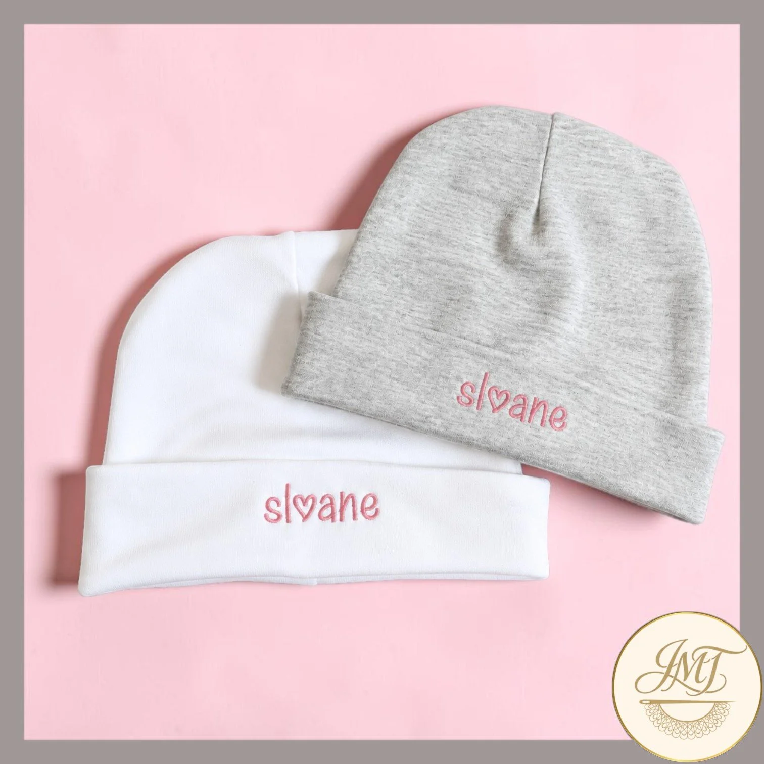 Personalized hospital hats for baby Sloane.