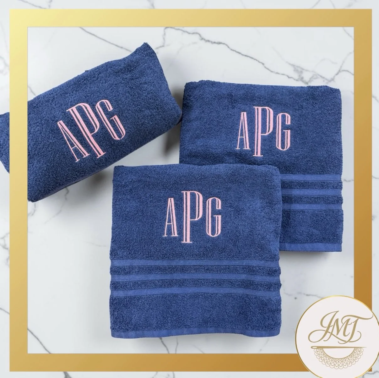 Monogrammed bath towels.