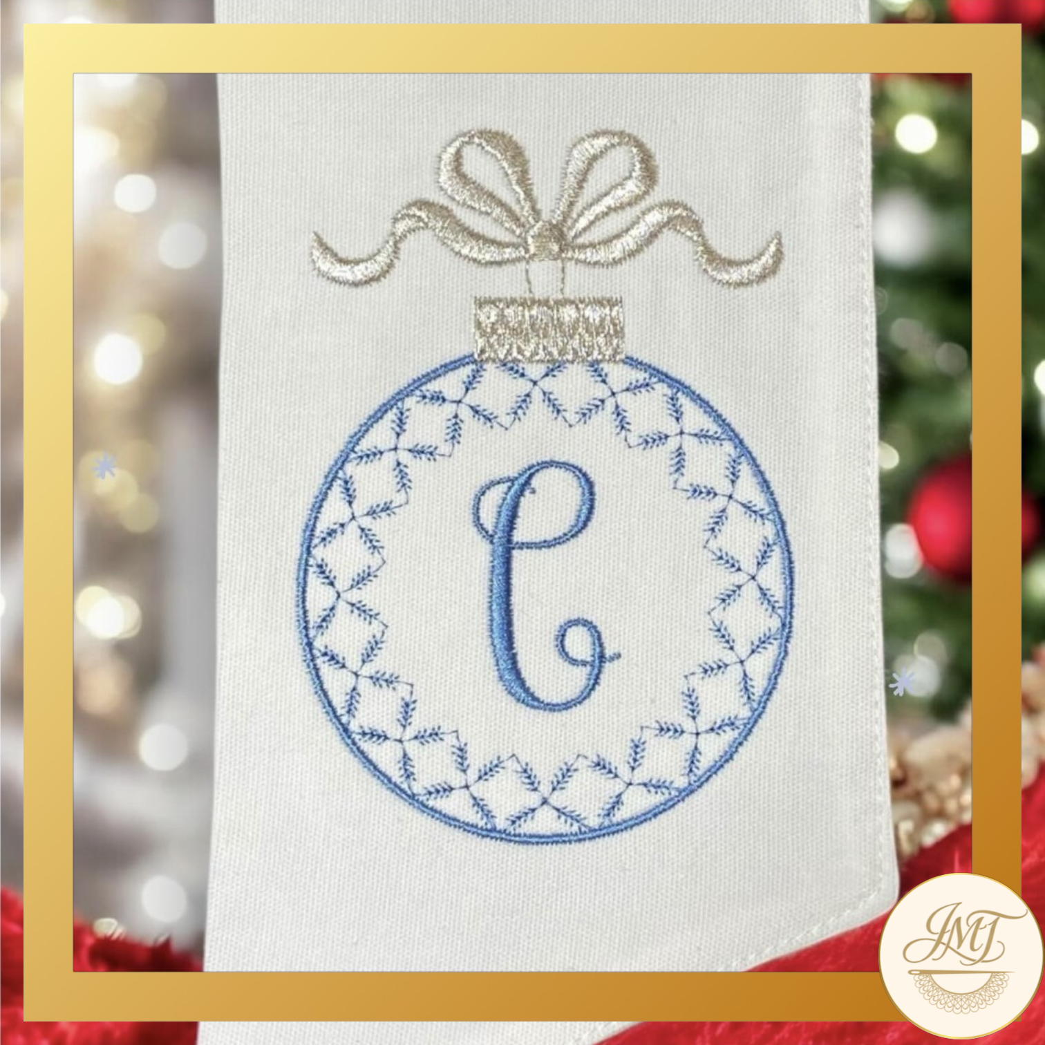 Ornament Premium Initial on a white sash.