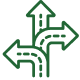 Green road signs with arrows pointing in different directions