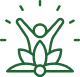 Simple line drawing of a person with their arms up, sitting behind a lotus flower to symbolize healing.