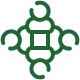 Icon of four figures viewed from above, standing in a circle to symbolize community.