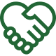 Icon of a handshake forming a heart shape, symbolizing unity or partnership.