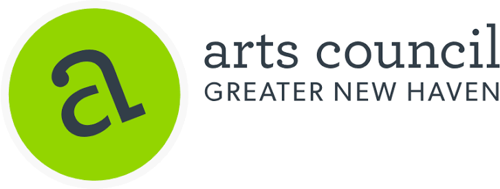 Logo of Arts Council Greater New Haven with a green circle containing a stylized black lowercase 'a' and 'l', and the organization's name to the right.