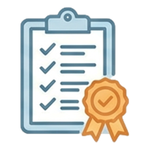 Checklist with multiple checked items and a gold ribbon seal