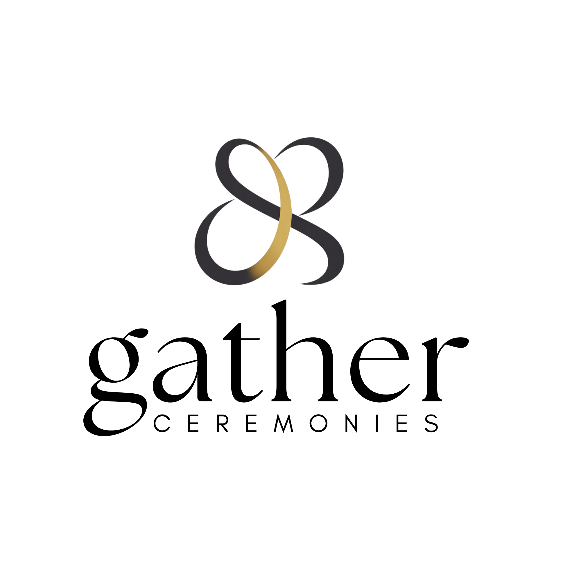 Three intertwined rings in black, purple, and gold colors with a reflective surface and a small pink highlight, arranged in a triangular shape.