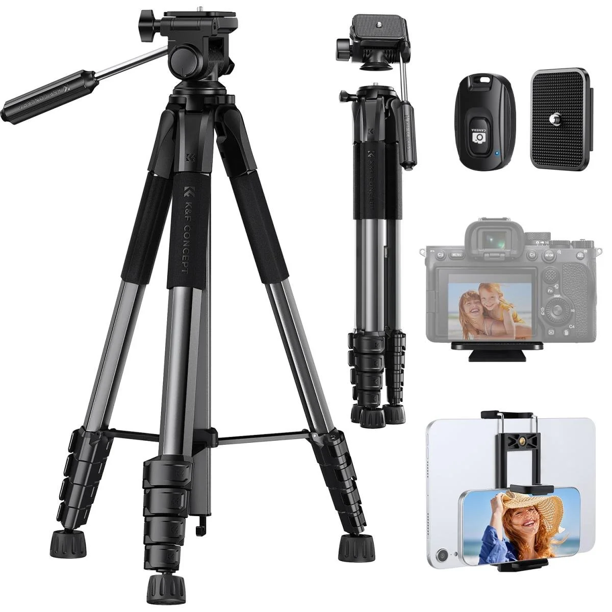 75-Inch Lightweight Travel Tripod for Camera & Phone
