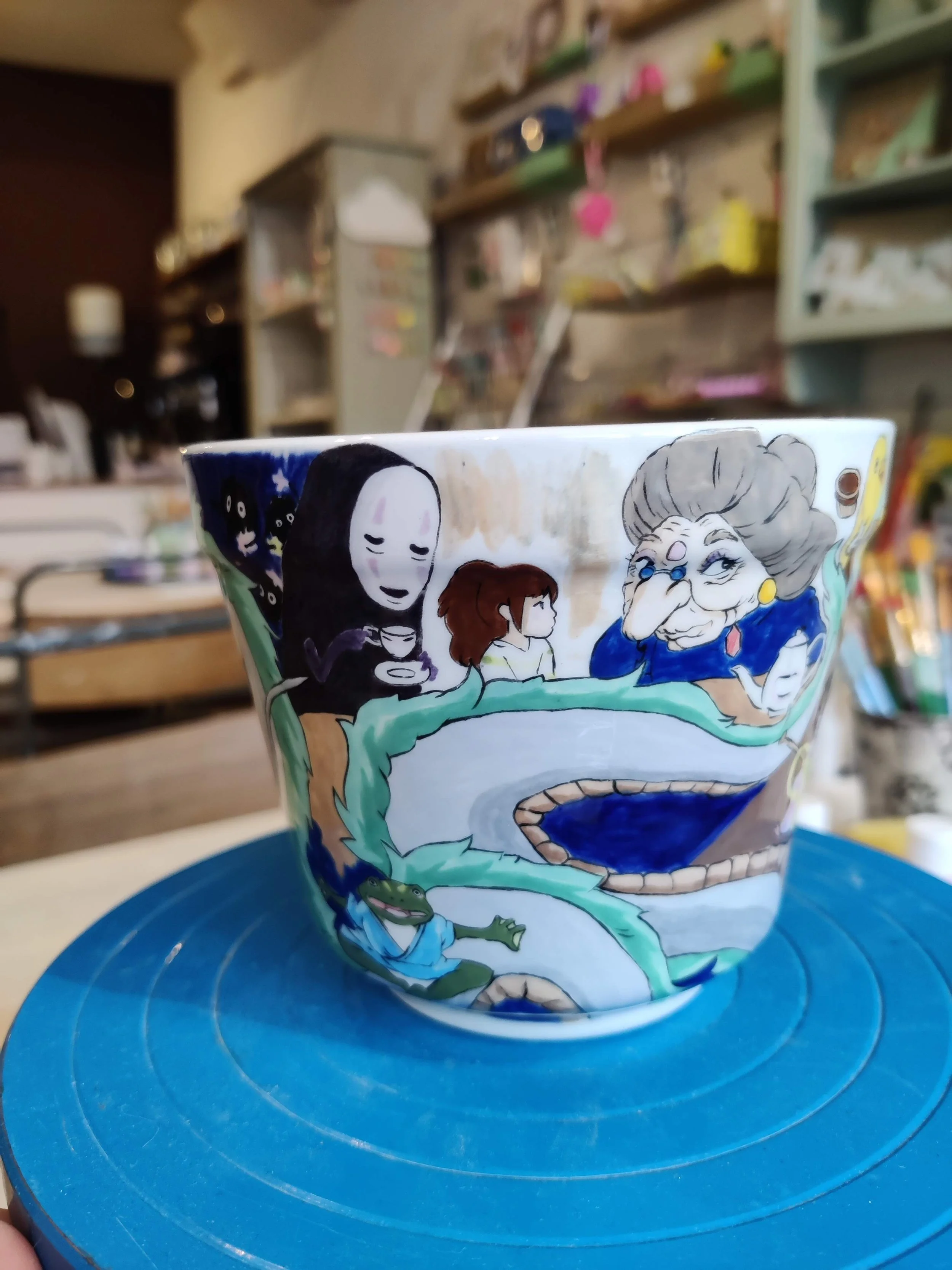 Ceramic painting on a plant pot of Spirited Away