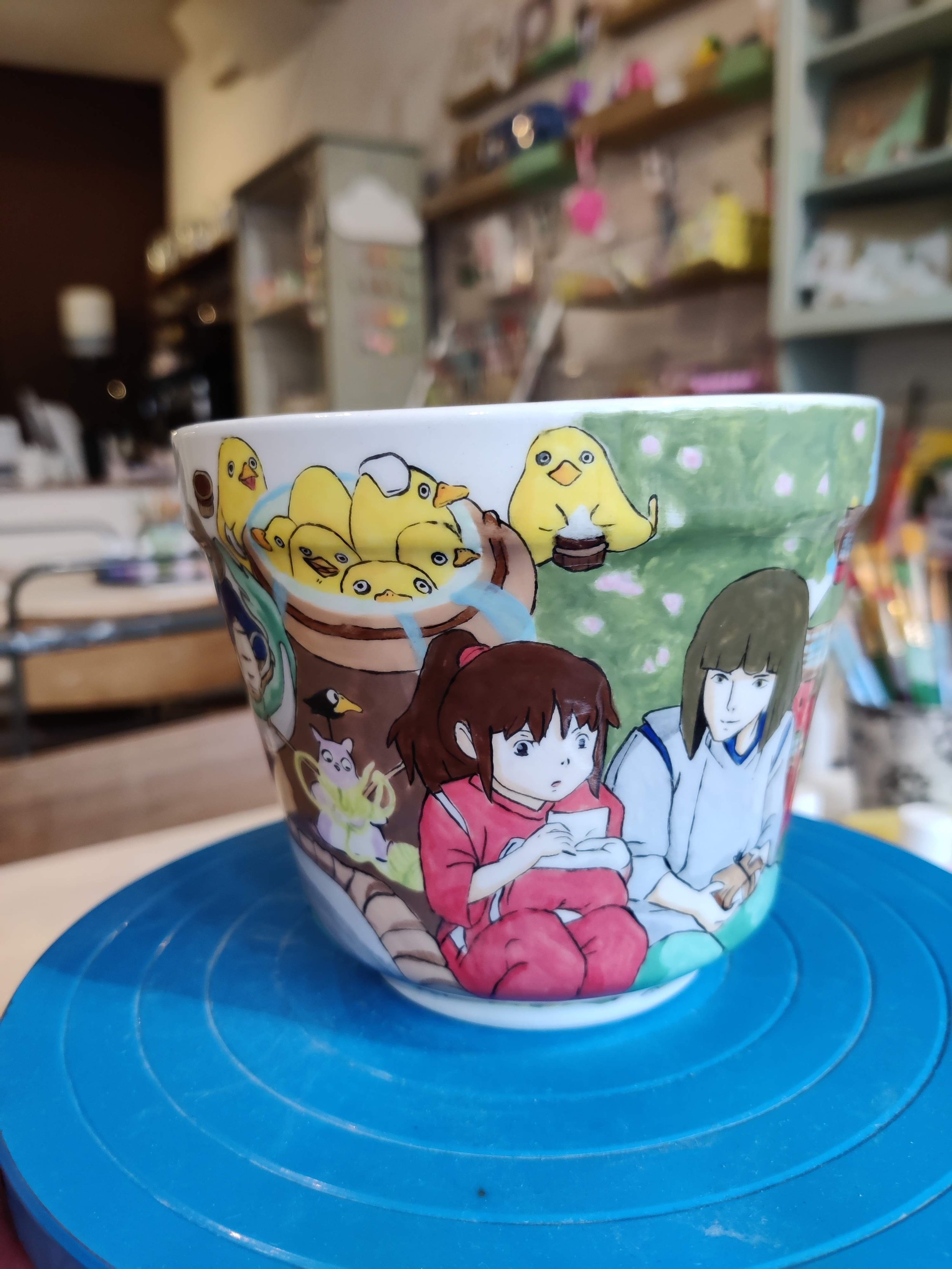 Ceramic painting on a plant pot of Spirited Away