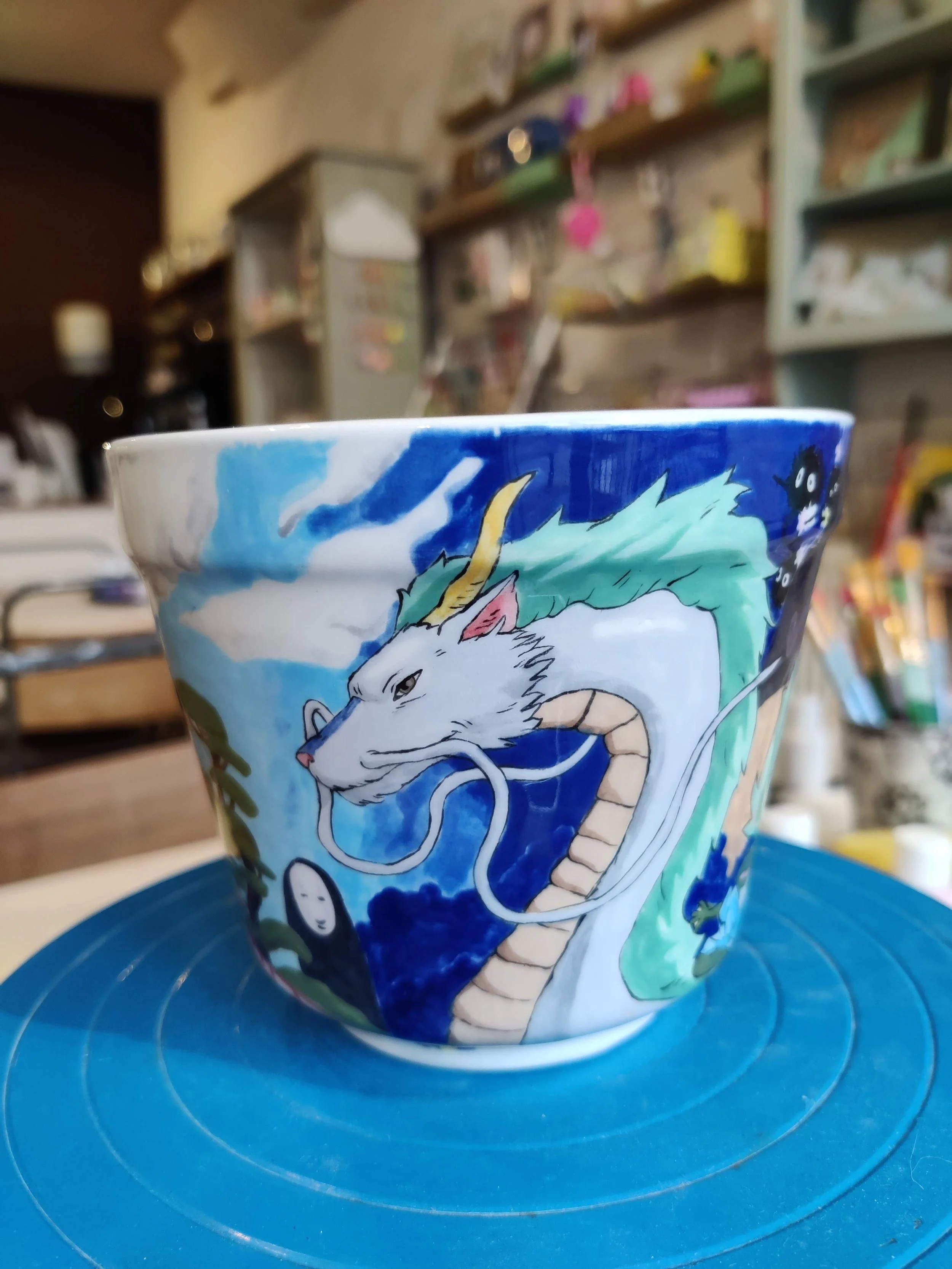 Ceramic painting on a plant pot of Spirited Away