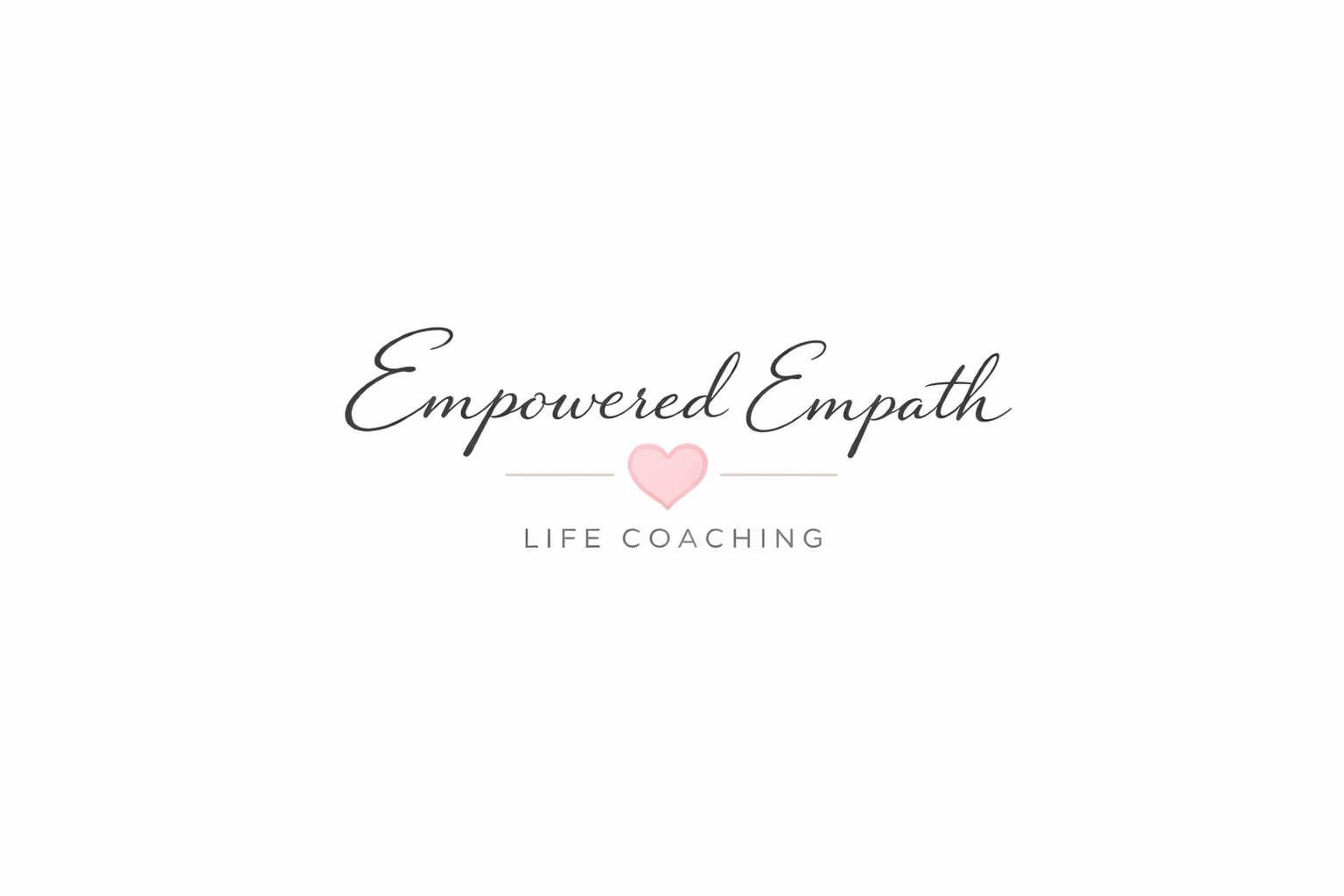 Centered text reads 'Empowered Empath' with a pink heart icon below and 'Life Coaching' in smaller font underneath on a white background.