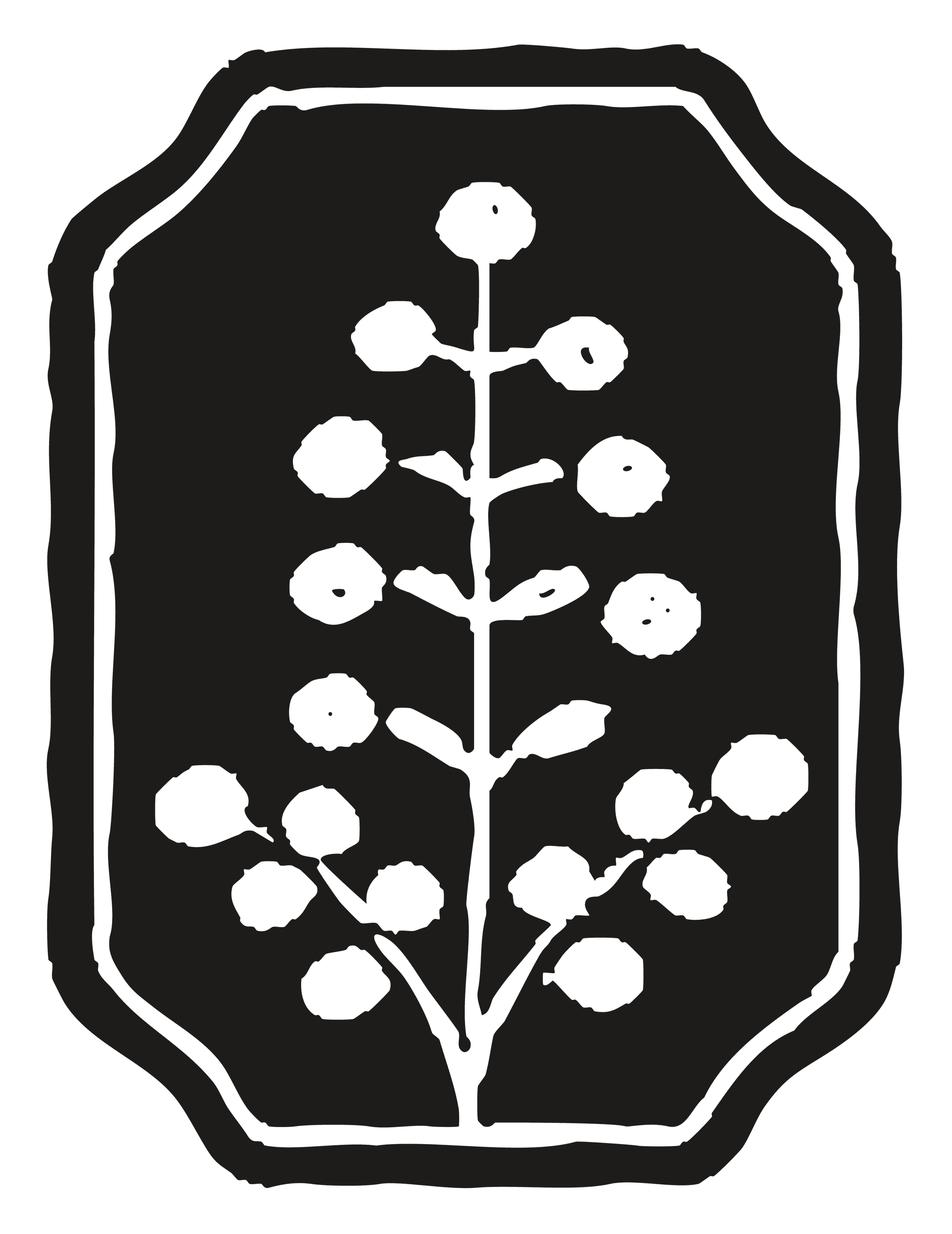 Black outline of a seed packet with illustrations of poppy flowers inside.