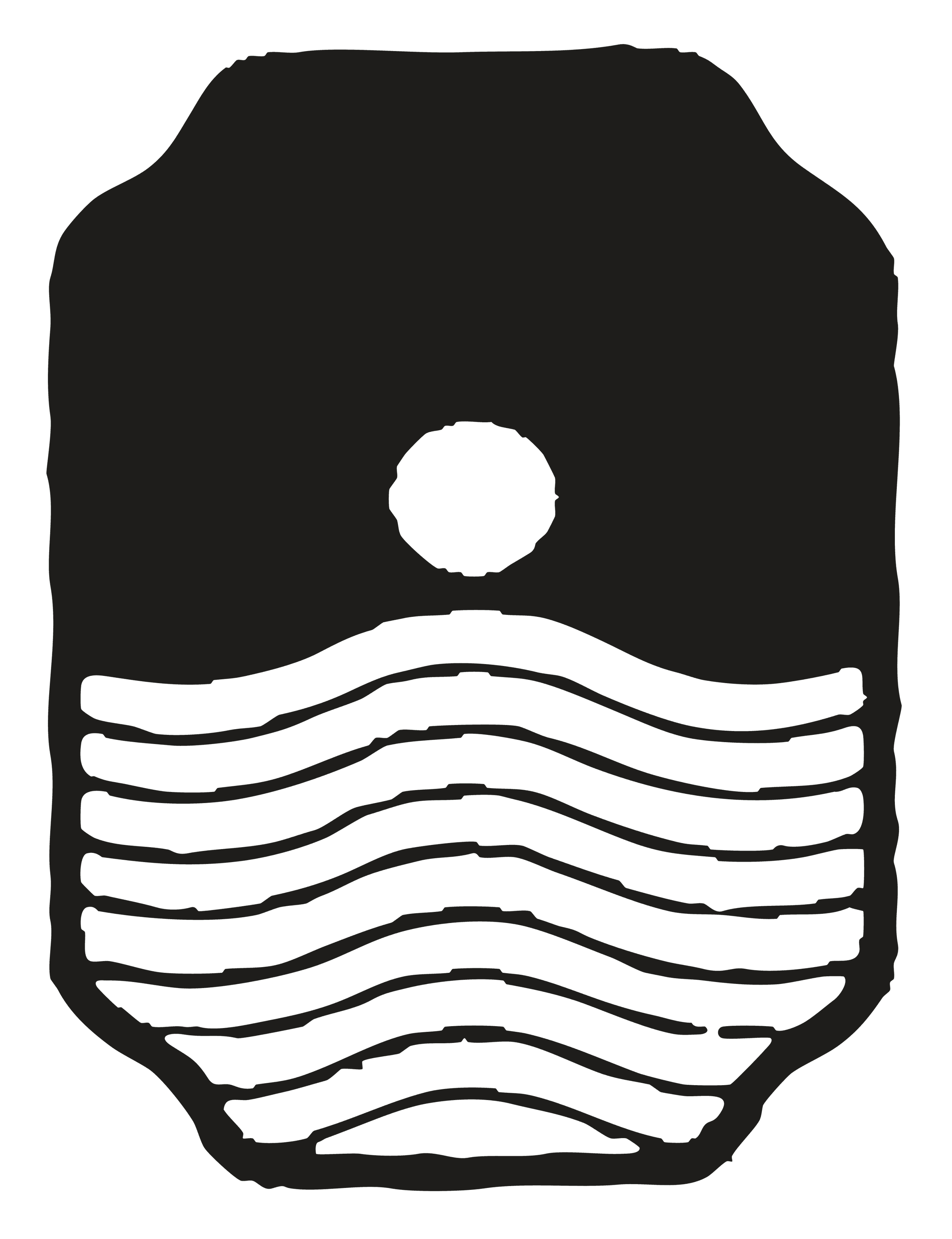 Outline of a hamburger with layers for a bun, lettuce, tomato, cheese, hamburger patty, and bottom bun.