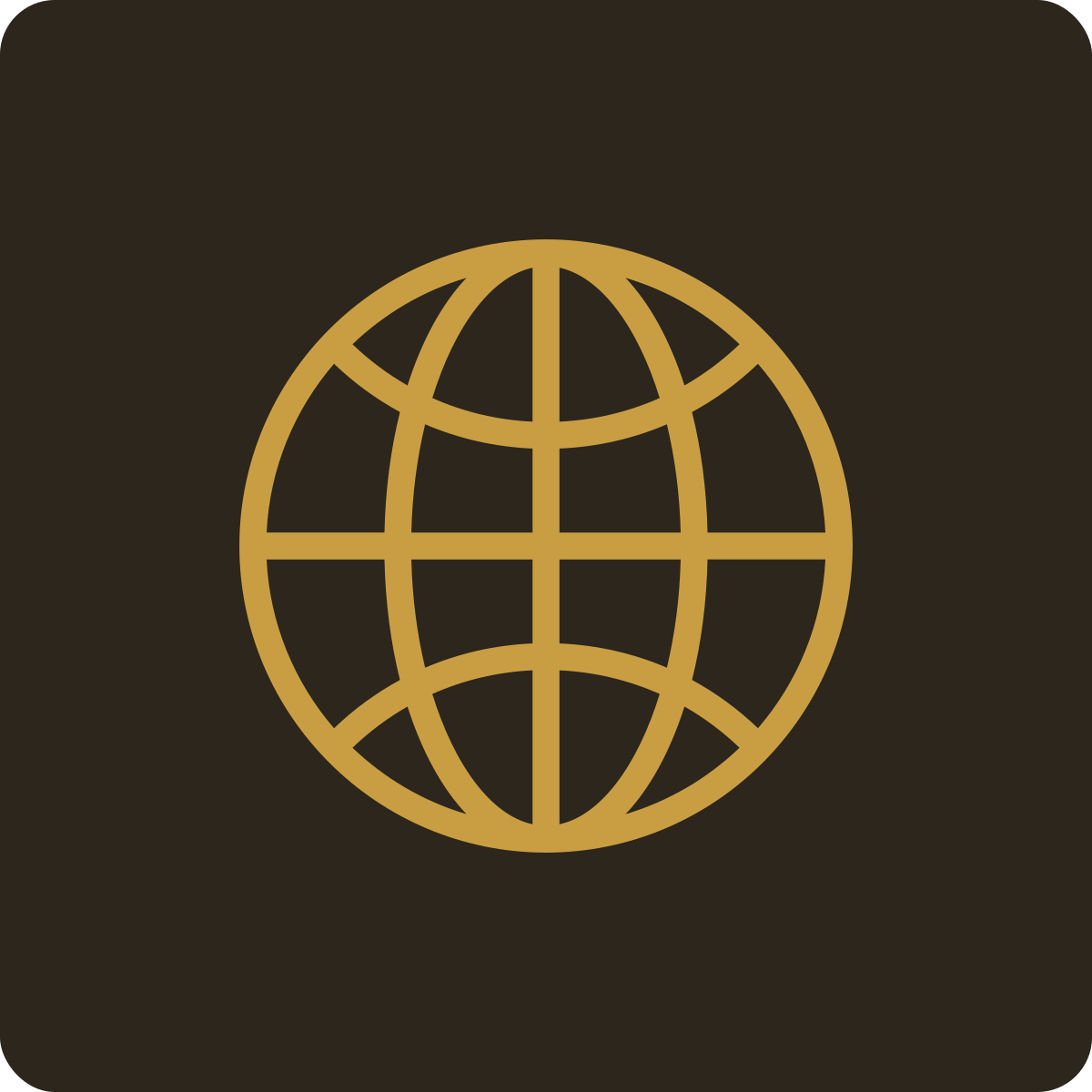 Golden globe icon on a dark background
