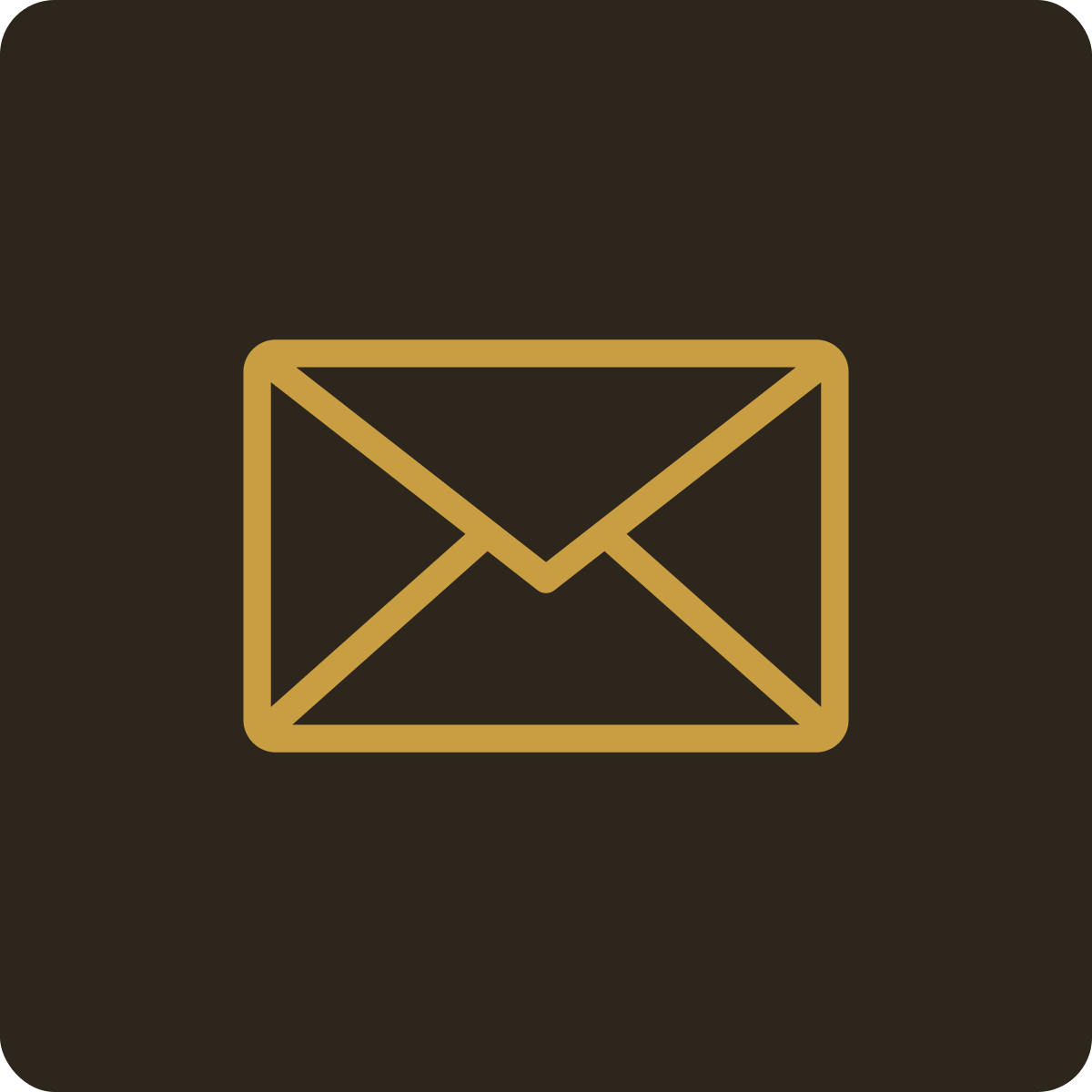 Gold outline envelope icon on a dark background.