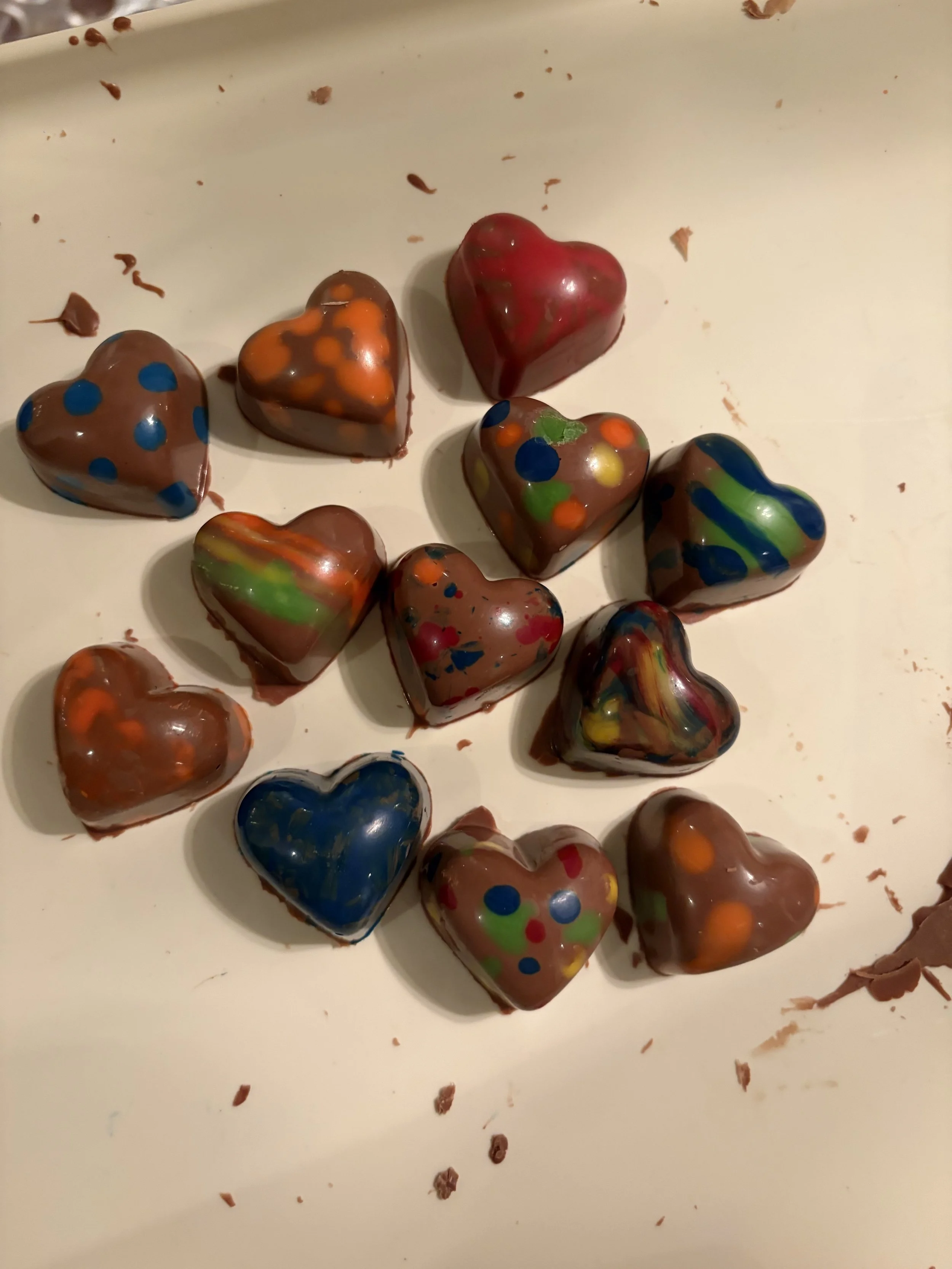 home made chocolates tempered with decorations