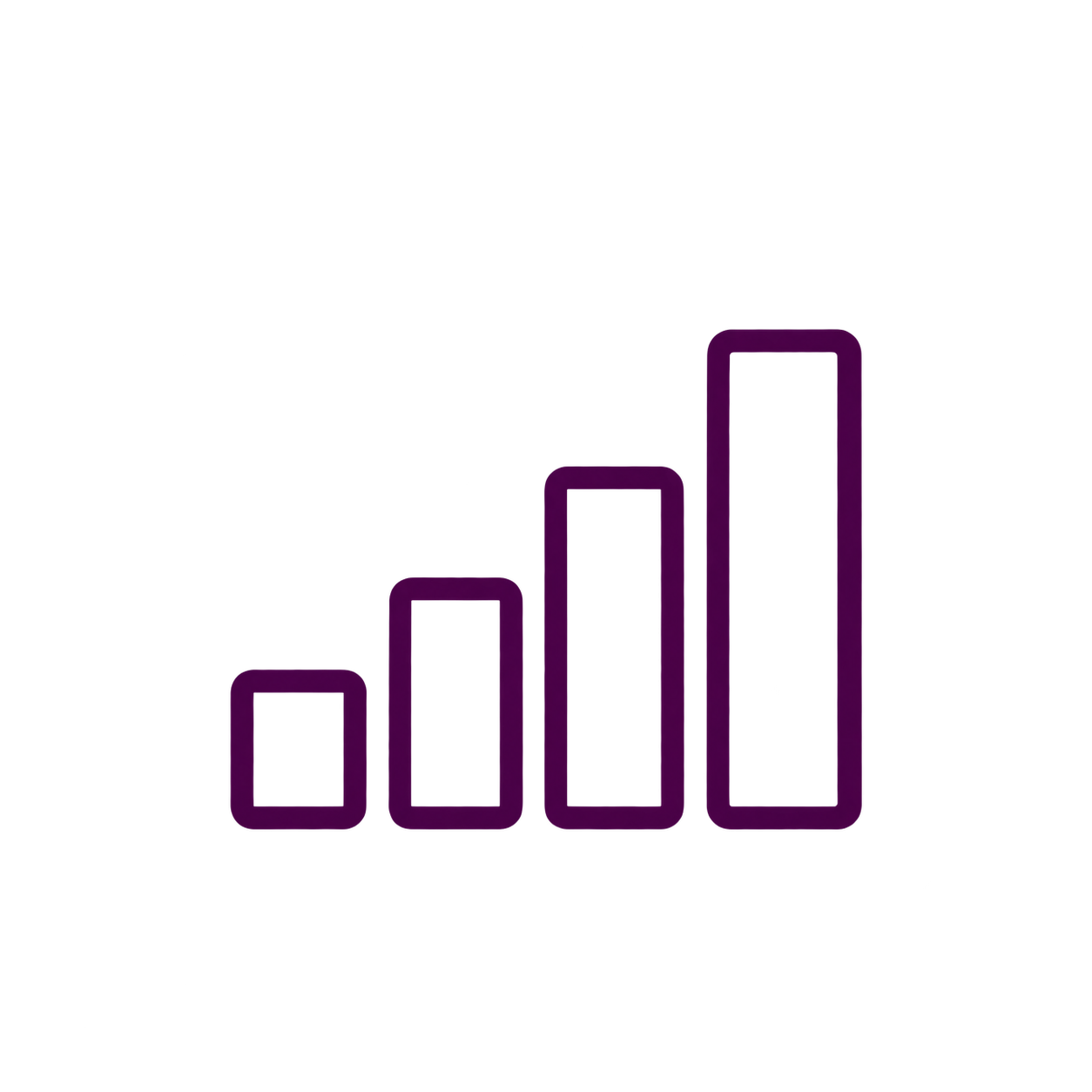 Four purple ascending bar chart columns on a black background