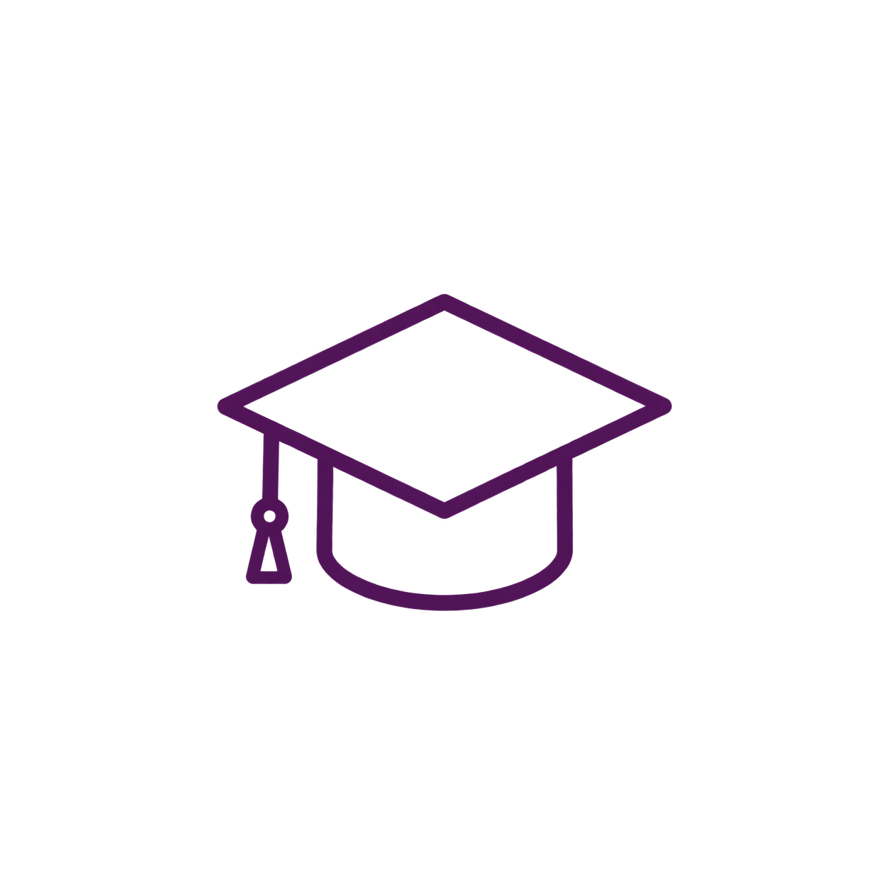 Purple graduation cap icon with tassel on a black background