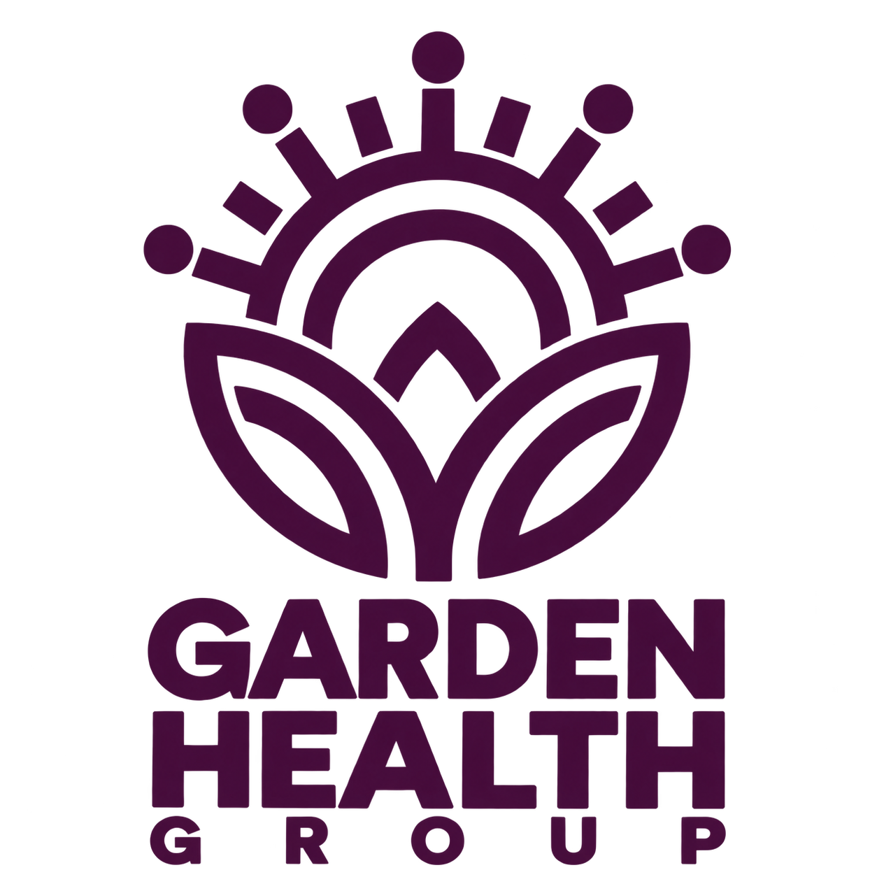 Garden Health Group logo featuring a stylized purple plant beneath a rising sun and the words “GARDEN HEALTH GROUP.”