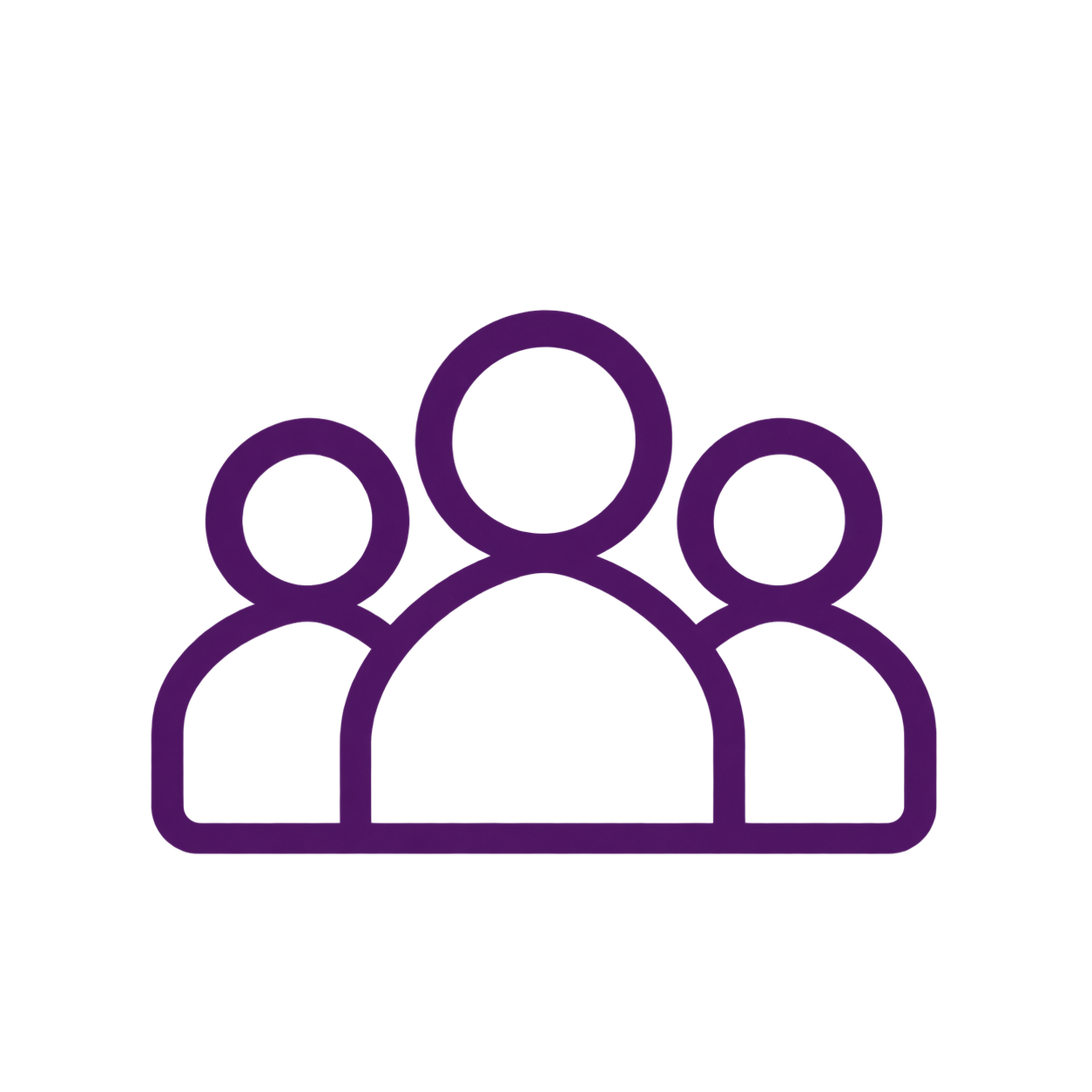 Purple outline icon of three people standing together