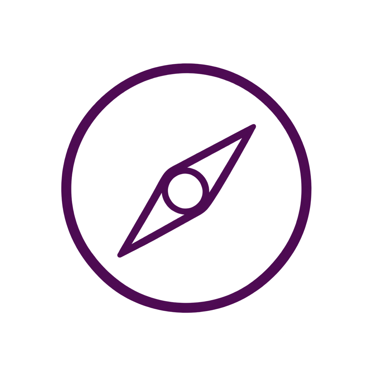 Purple compass icon inside a circle on a black background