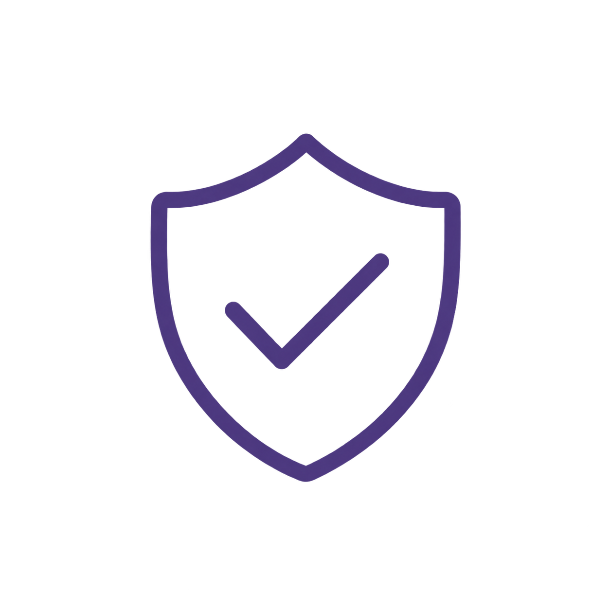 Purple shield outline with a check mark on a black background