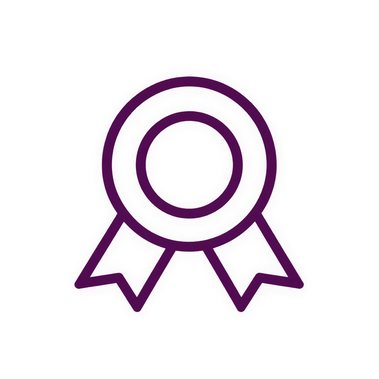 Purple award medal icon with circular center and two ribbon tails