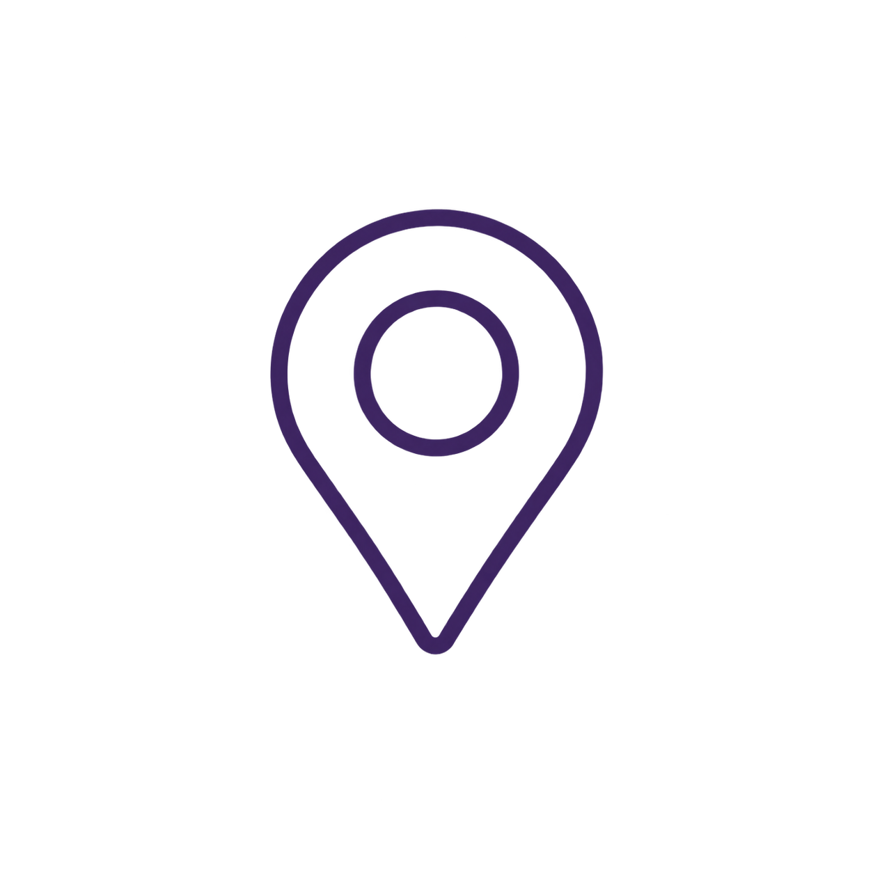 Purple location pin icon on a black background