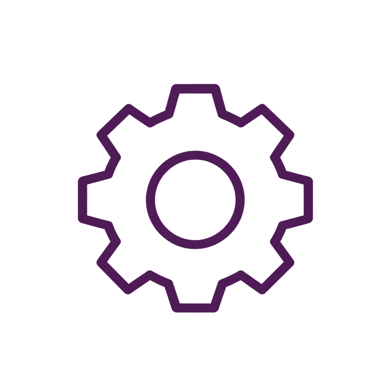 Purple gear settings icon on a black background