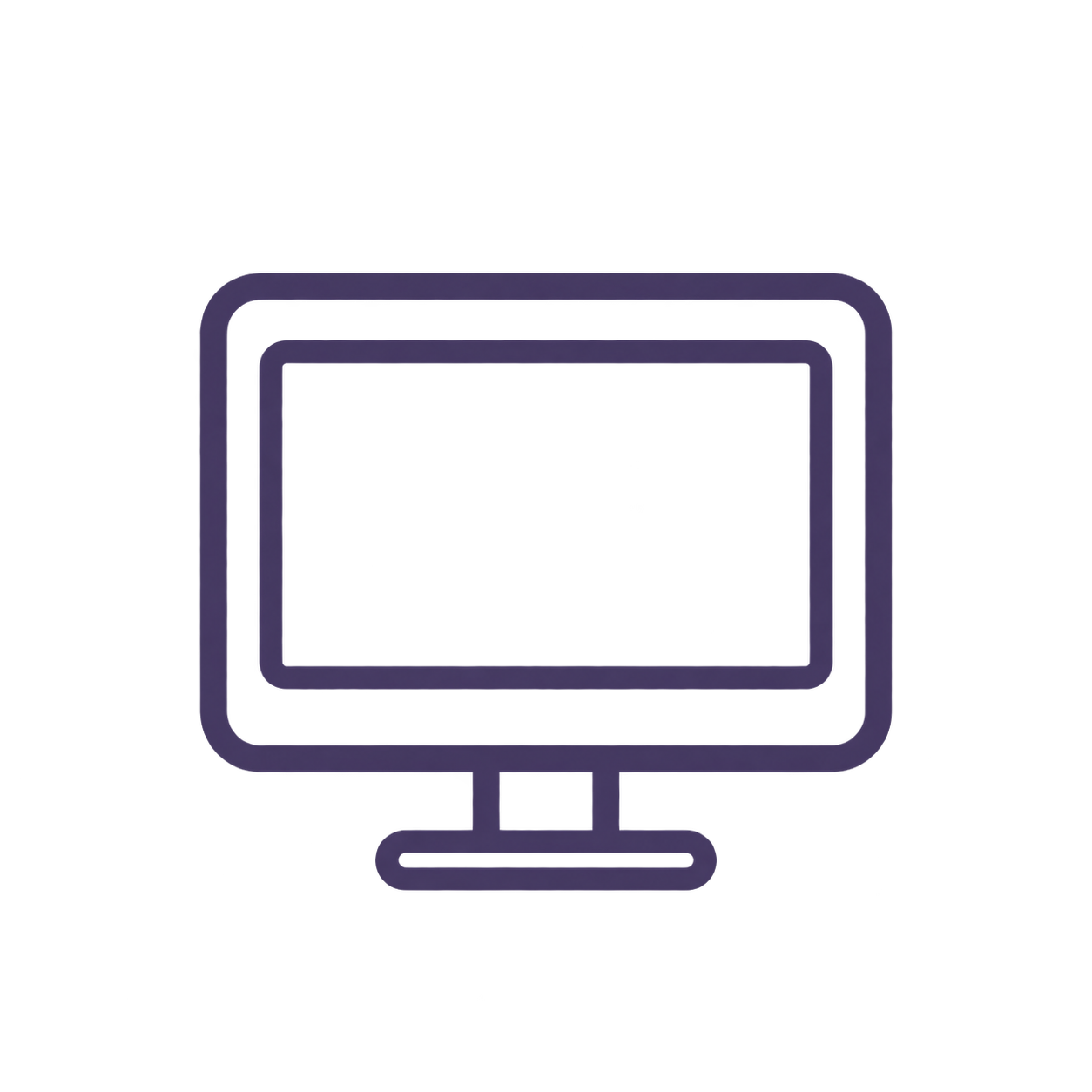 Stylized desktop computer monitor icon with a purple screen on a black background