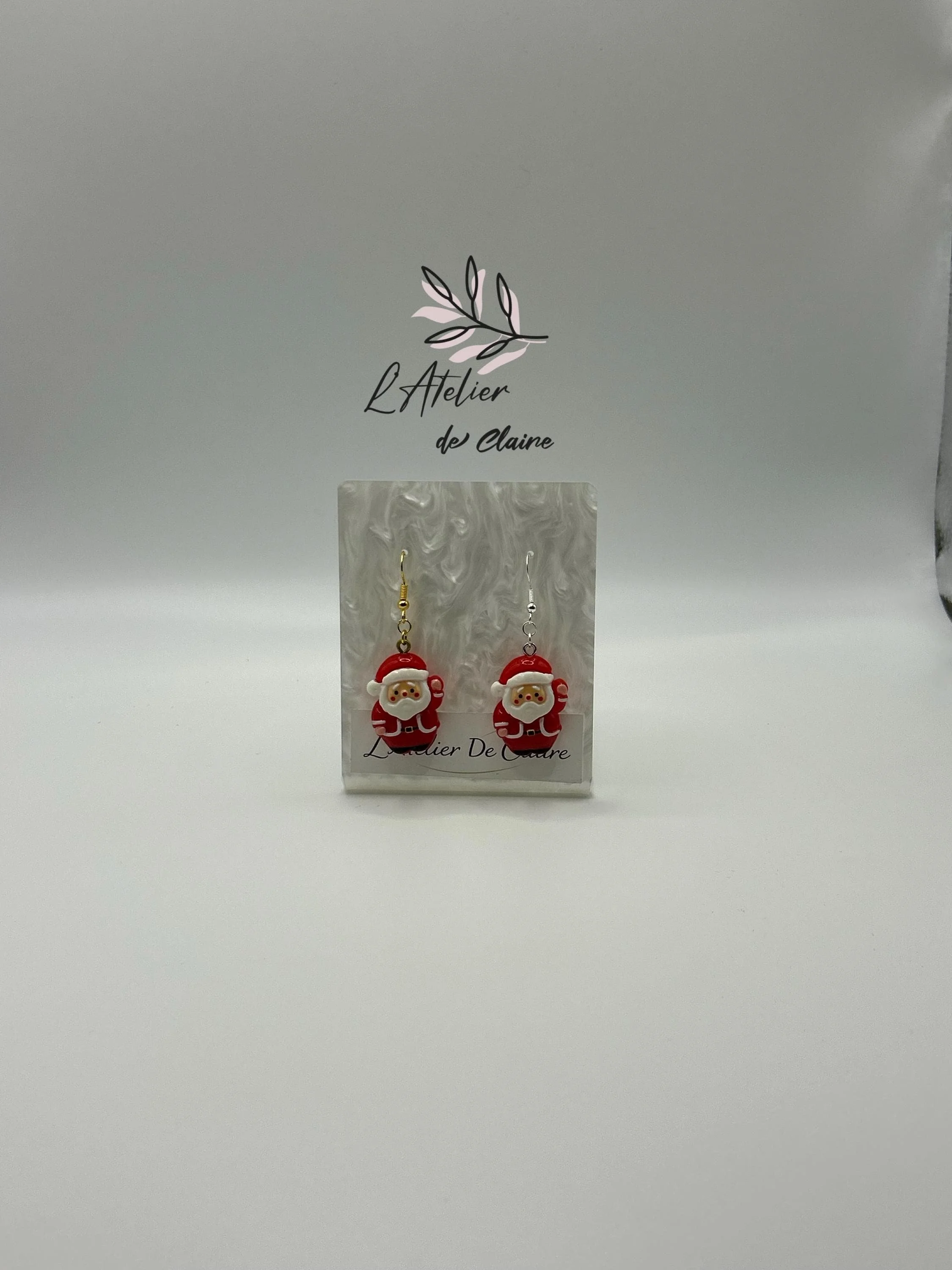 Handmade Santa Claus Dangle Earrings: Resin Charm, Silver or Gold Hooks