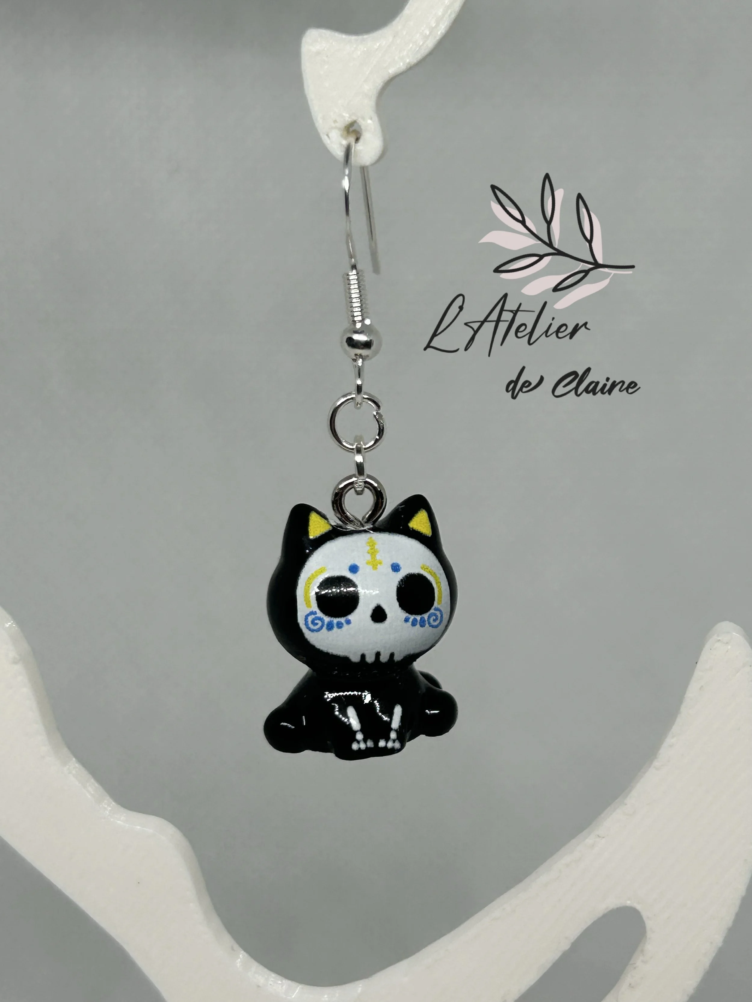 Dia de los muertos kitty skeleton handmade earrings