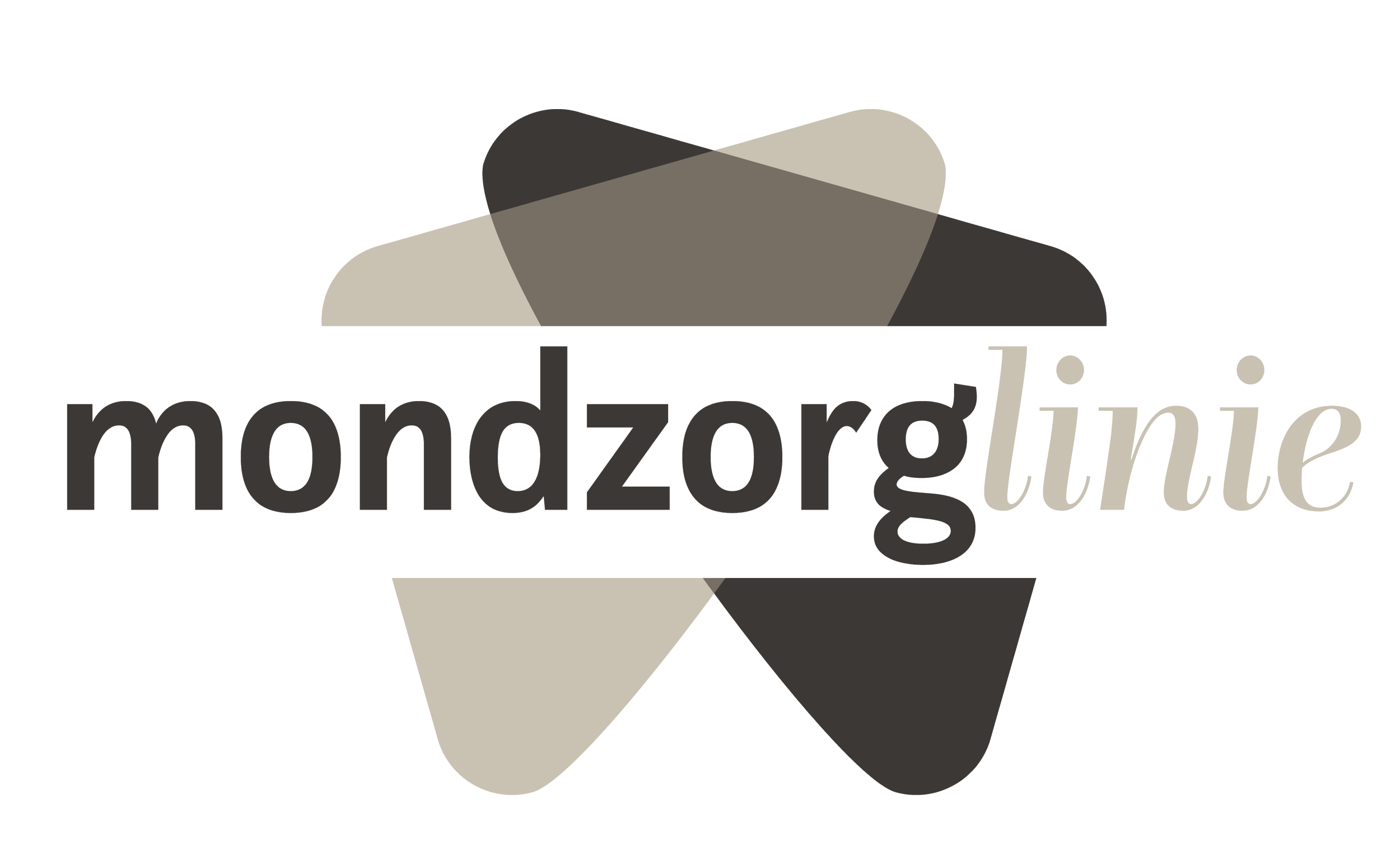 Logo met de tekst 'mondzorgline' onder een abstracte bloem of stervorm in grijstinten.