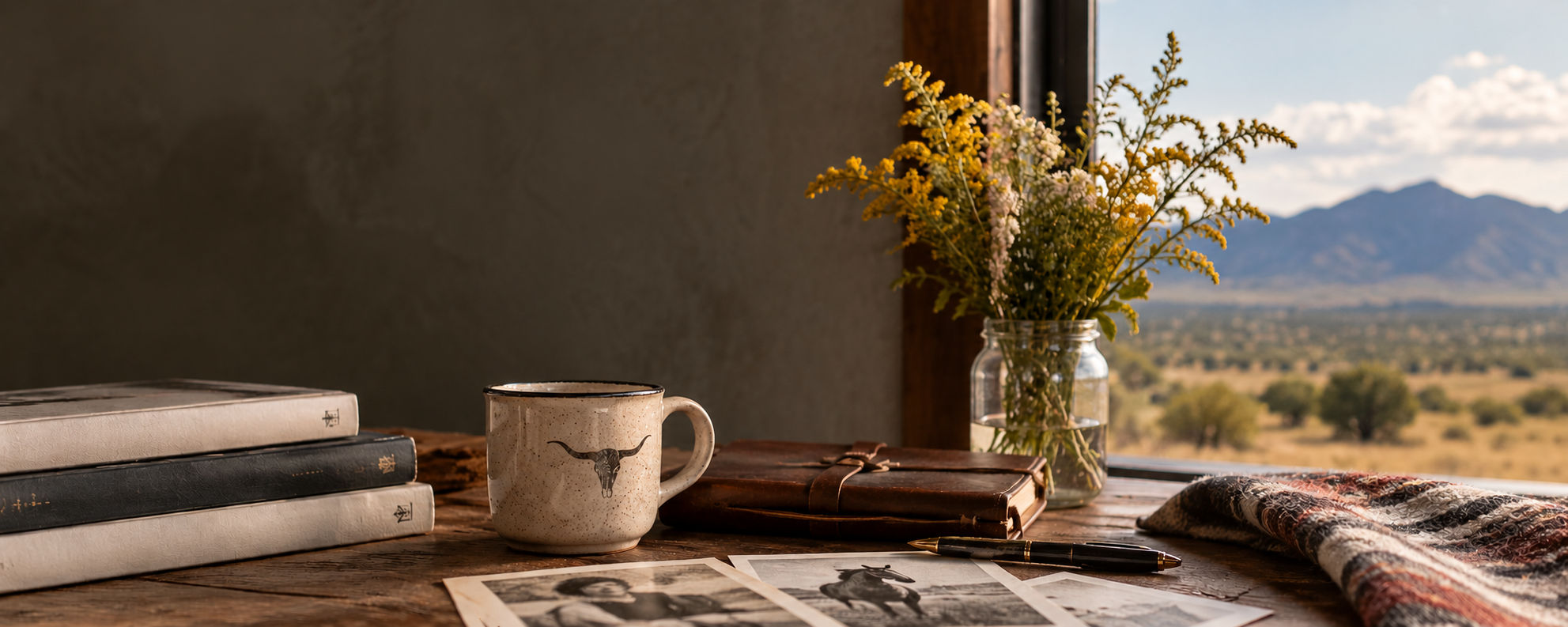 Friends of Temple Grandin membership scene of a warm desk with books, photographs and personal objects.
