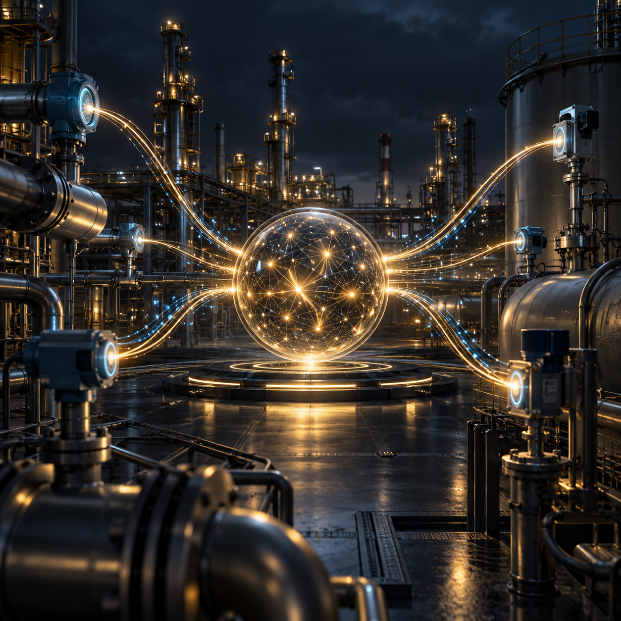Industrial sensors and process data converging into an intelligent discovery engine.