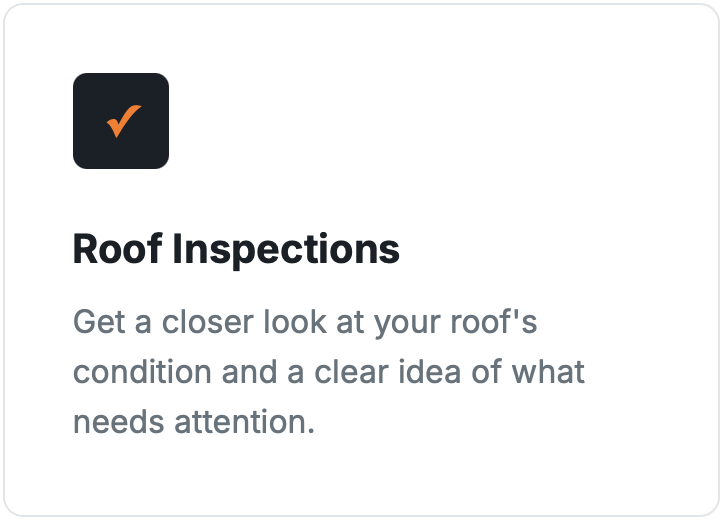 A screen shows a section titled 'Roof Inspections' with text encouraging a closer look at the roof's condition to identify needed repairs.
