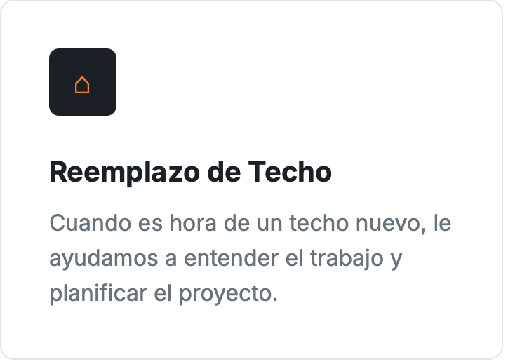 Icon of a house next to the text 'Reemplazo de Techo' in Spanish, with additional text explaining planning for a new roof.