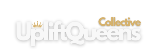 Logo for Uplift Queens with text in white and gold, including a crown icon
