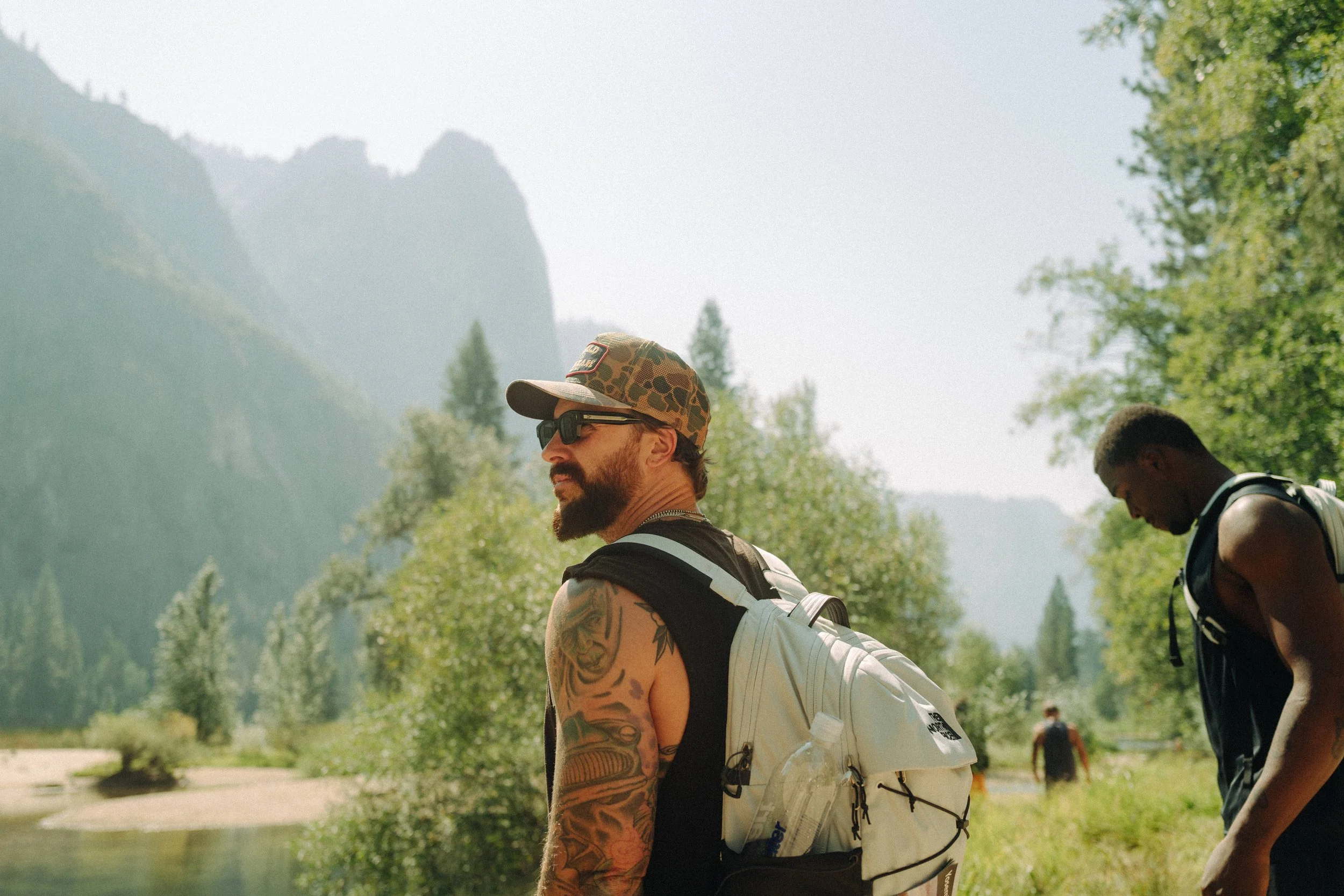 Amazon Fashion campaign in Yosemite featuring creators hiking outdoors in apparel from Amazon and partner brands, photographed by Berty Mandagie.