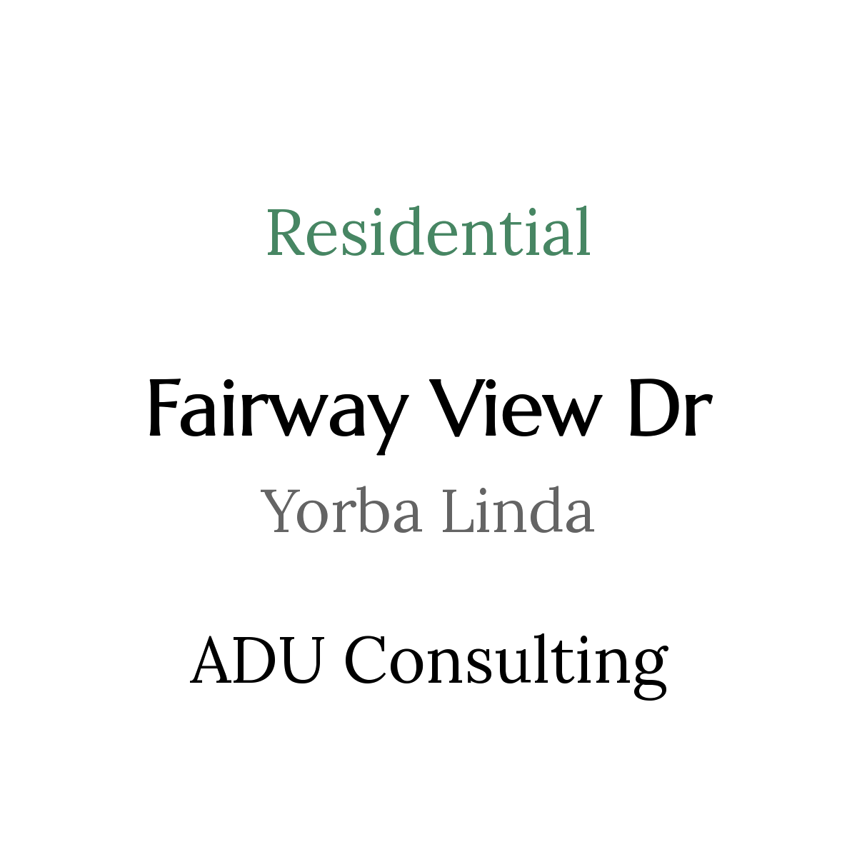 Business card displaying the text 'Residential Falconwy View Dr. Yolba Lindal ADU Consulting'