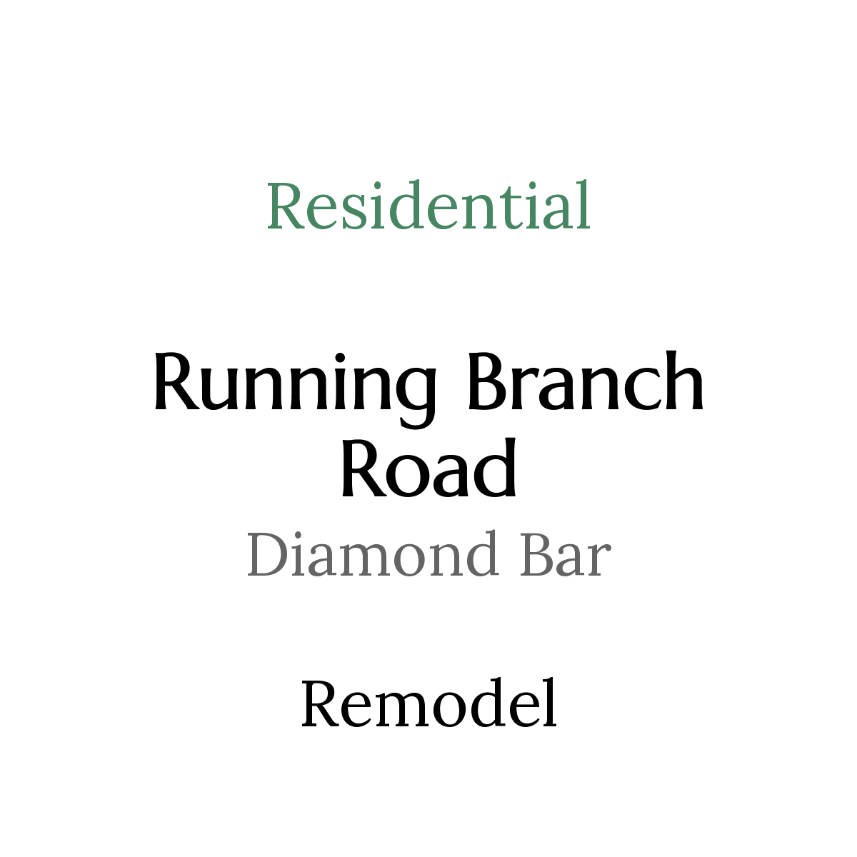 Text-based sign listing services: Residential, Running Branch, Roof & Diamond Bar, Remodel
