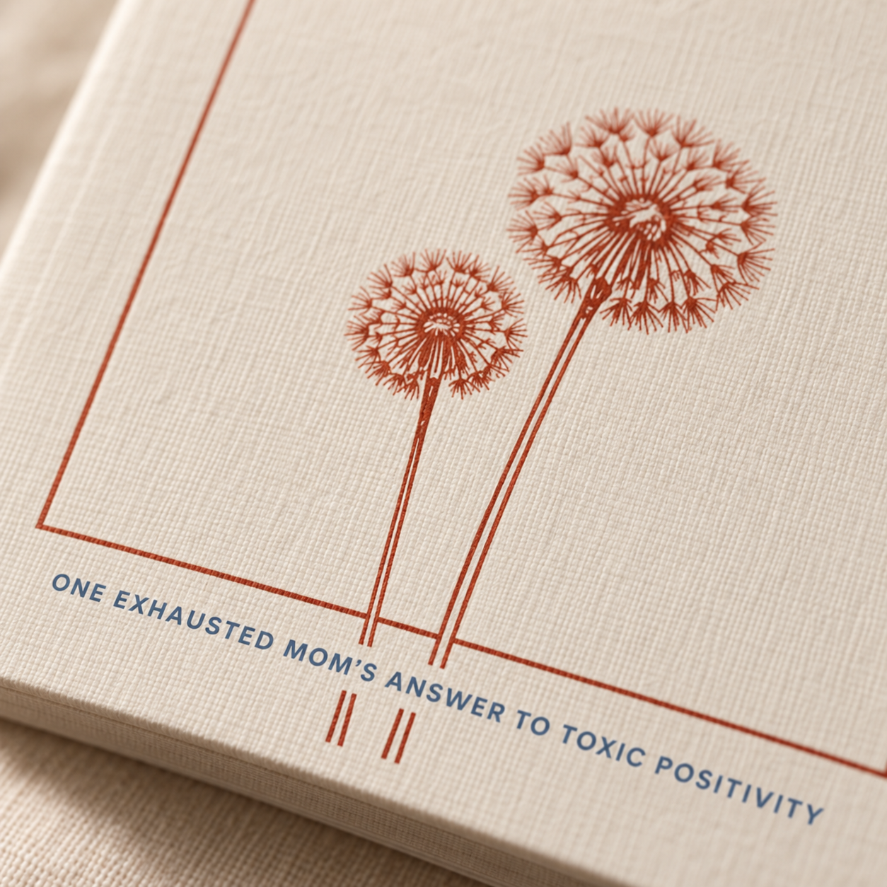 Close detail of the Anti-Gratitude Journal cover, cream soft-touch stock with rust line art