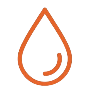 Simple orange outline of a water droplet with a curved line inside