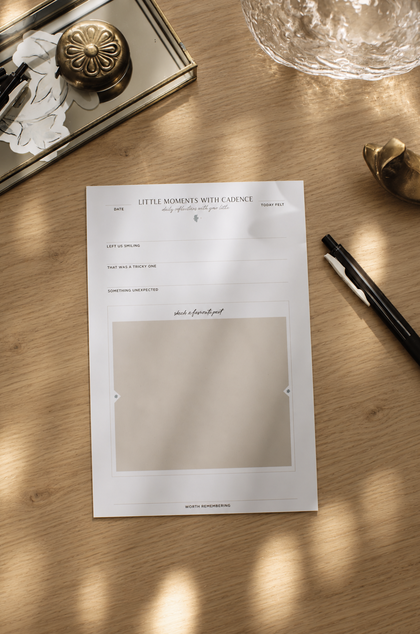 Little Moments with Cadence conversation pad styled on a light tabletop.