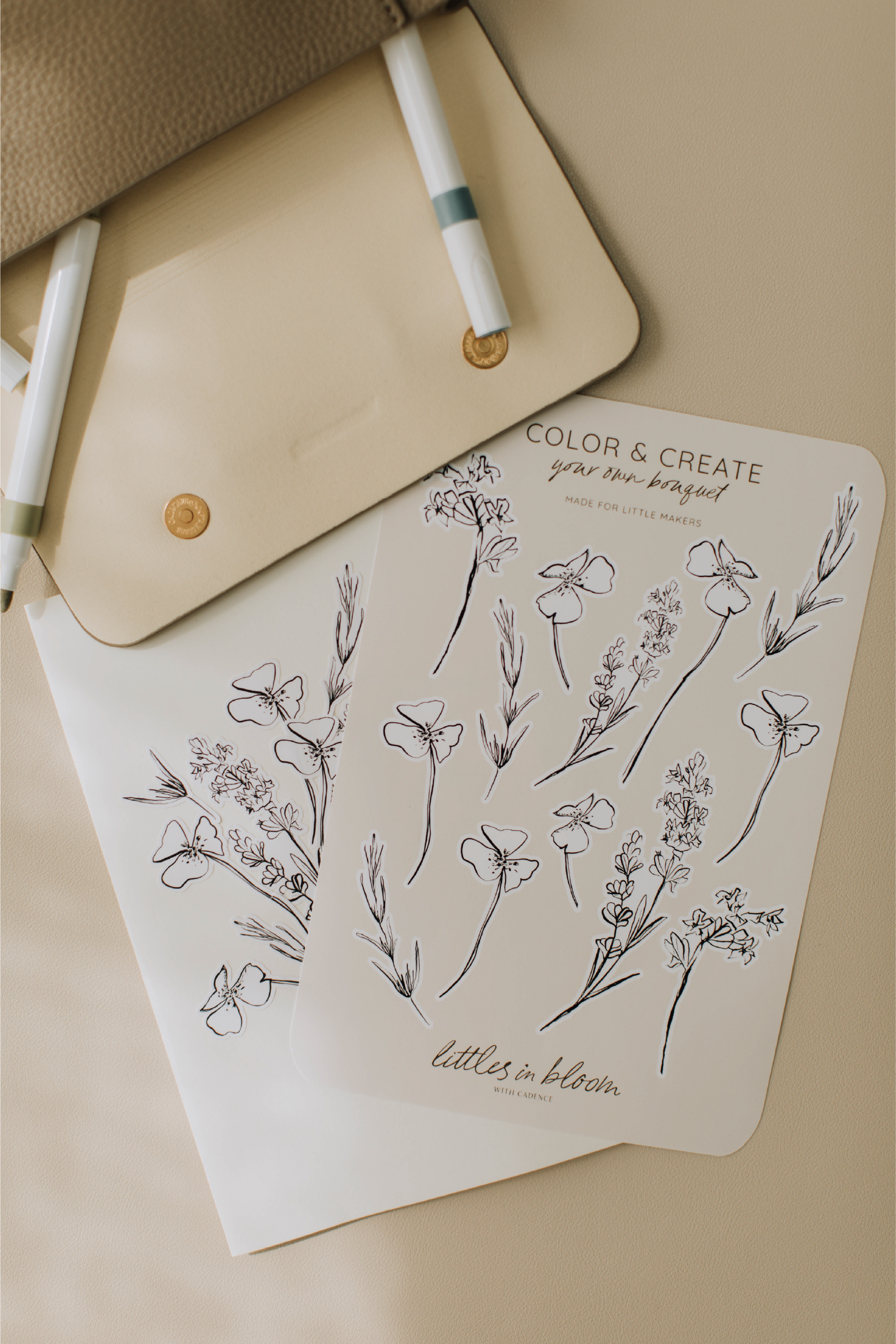 Flower Color + Create sticker sheet with hand-drawn floral illustrations.