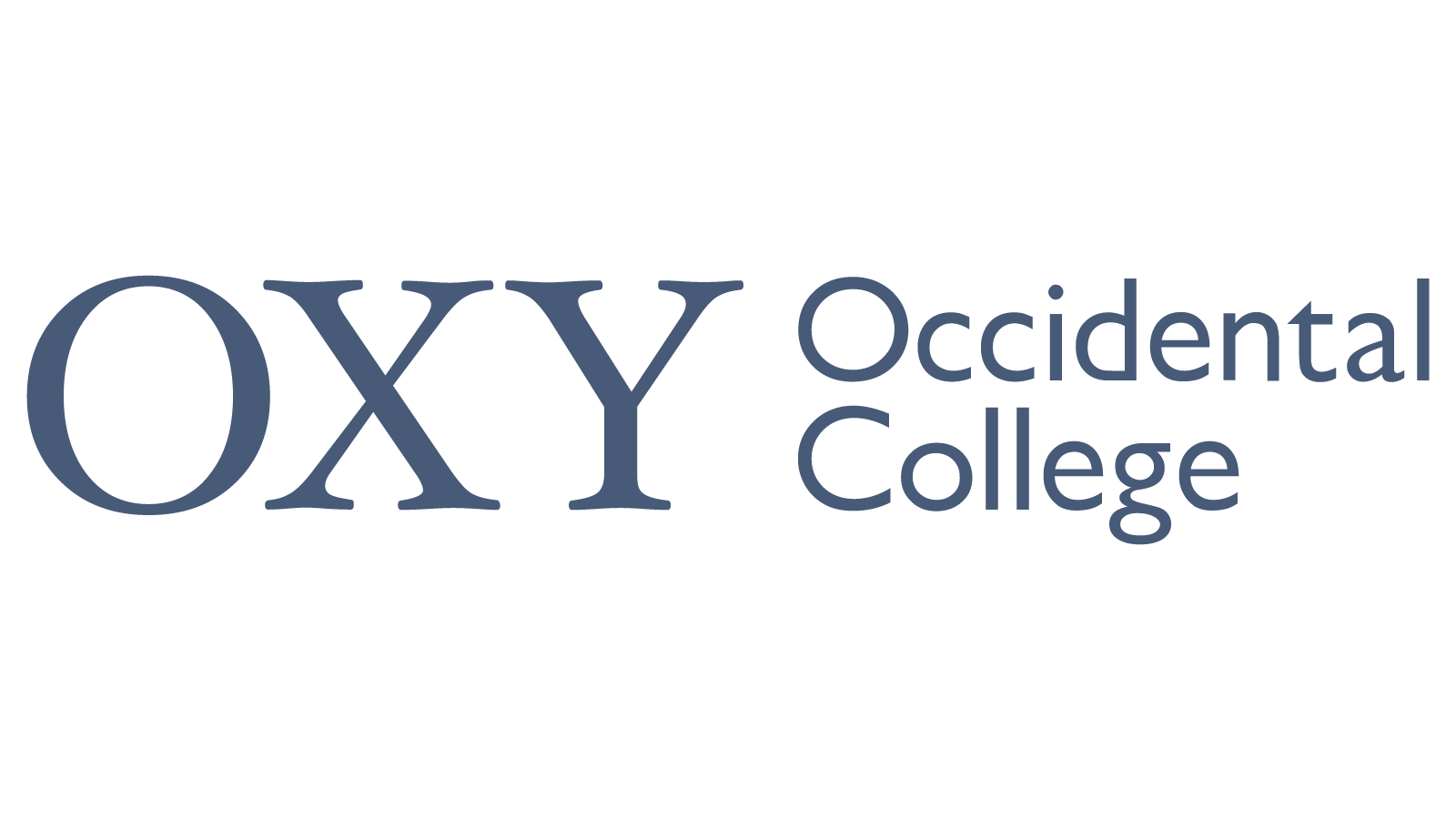 Logo of OXY Occidental College with the text "OXY Occidental College" in blue.