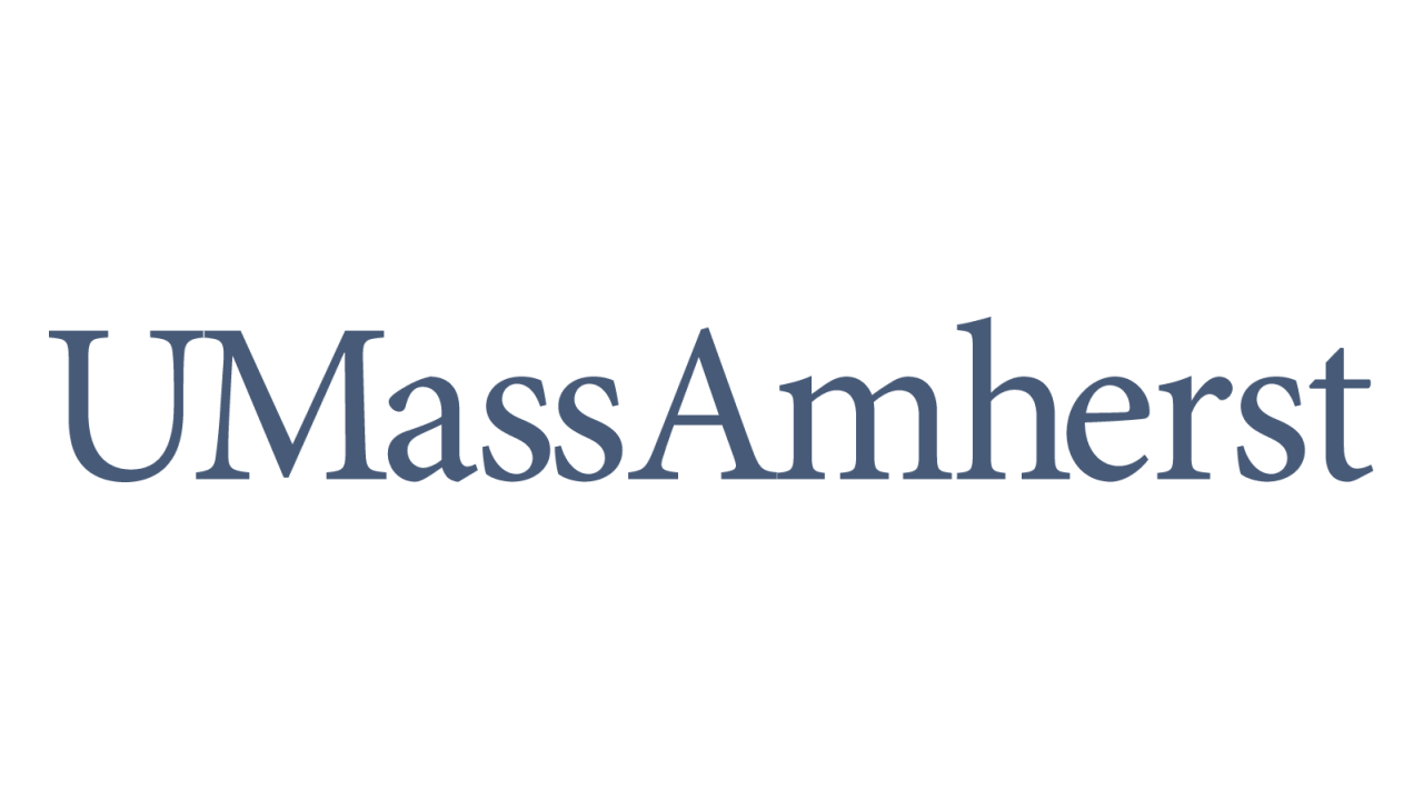 UMass Amherst logo with text in dark blue and black